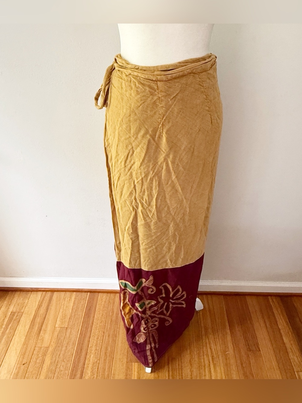Vintage Women 90s Wrap Maxi Skirt Free Size Art To Wear Boho Hippie Festival